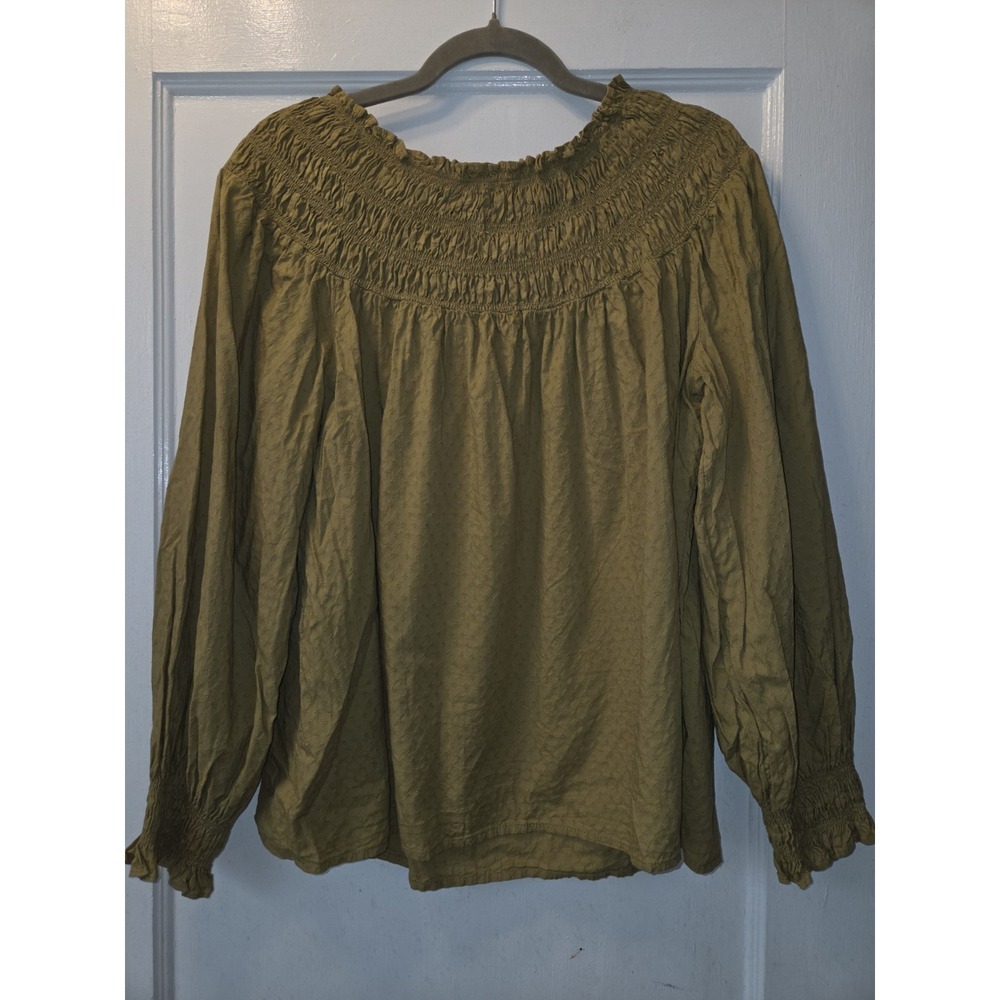 Universal Thread Smocked Blouse Balloon Sleeve Tribeca Green Size L